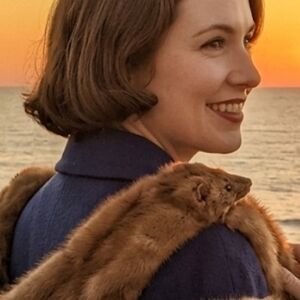 Vintage Blue Wool Coat with Brown Fur Stole